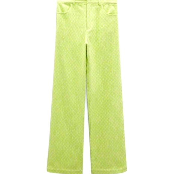 Zara Pants - NWOT Zara lime green gingham pants!